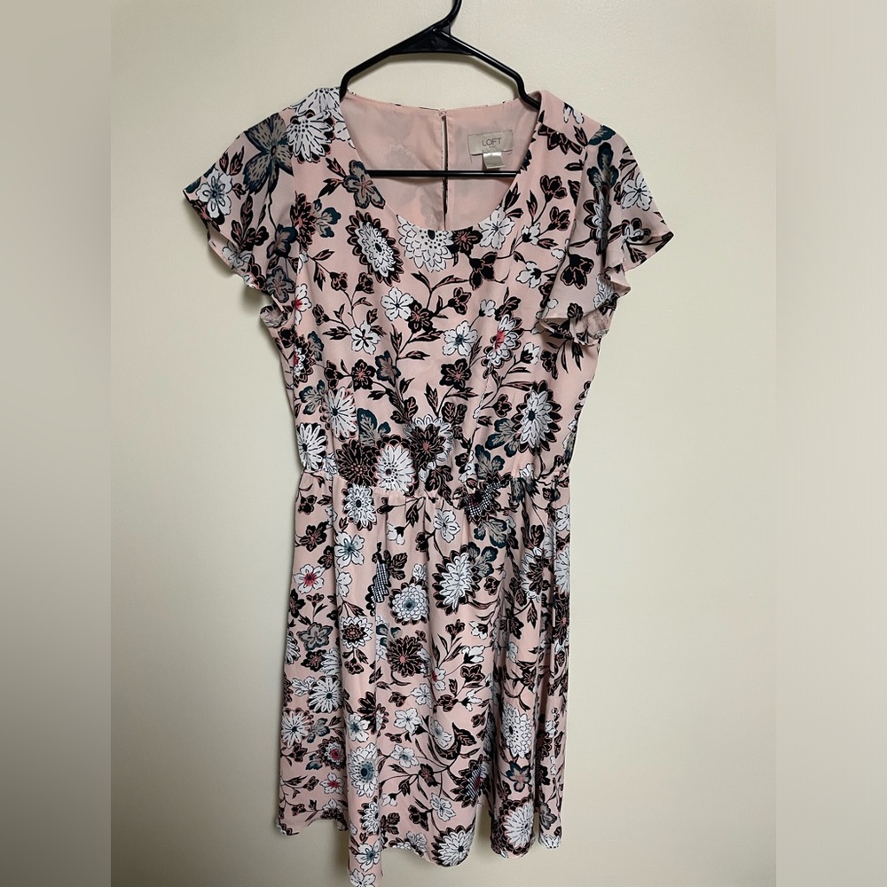 LOFT A-Line Pink Floral Dress